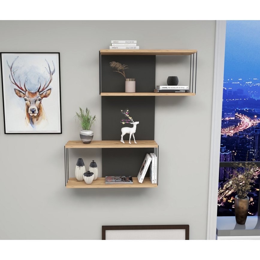 Etagère murale DESTAN 96x65 cm anthracite/marron
