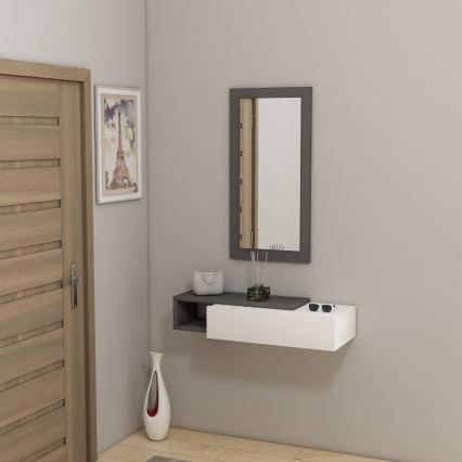 Etagère murale + miroir mural VIEN blanc/anthracite