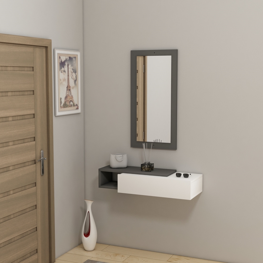 Etagère murale + miroir mural VIEN blanc/anthracite