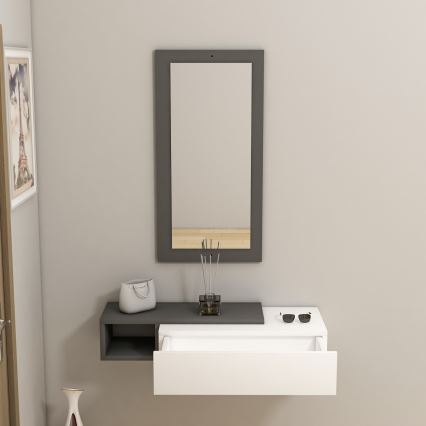 Etagère murale + miroir mural VIEN blanc/anthracite
