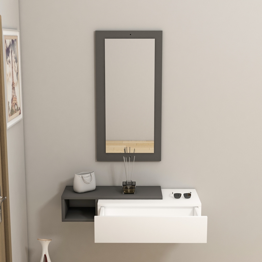 Etagère murale + miroir mural VIEN blanc/anthracite