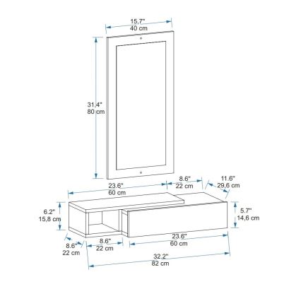Etagère murale + miroir mural VIEN blanc/anthracite