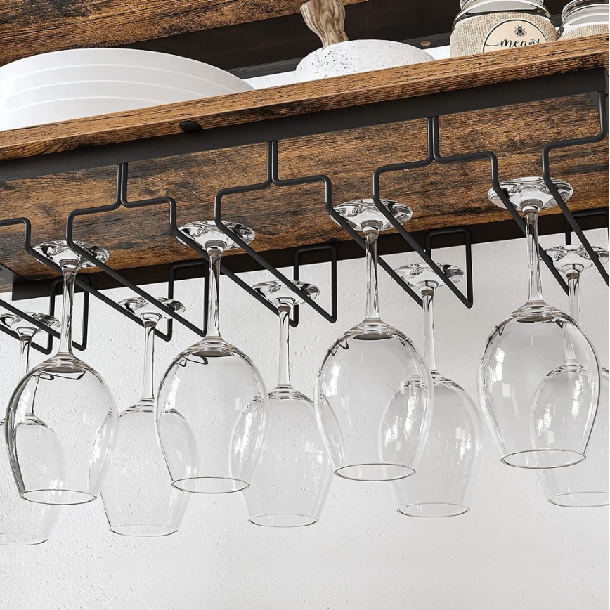 Étagère polyvalente pour bouteilles et verres NAVARO marron/noir