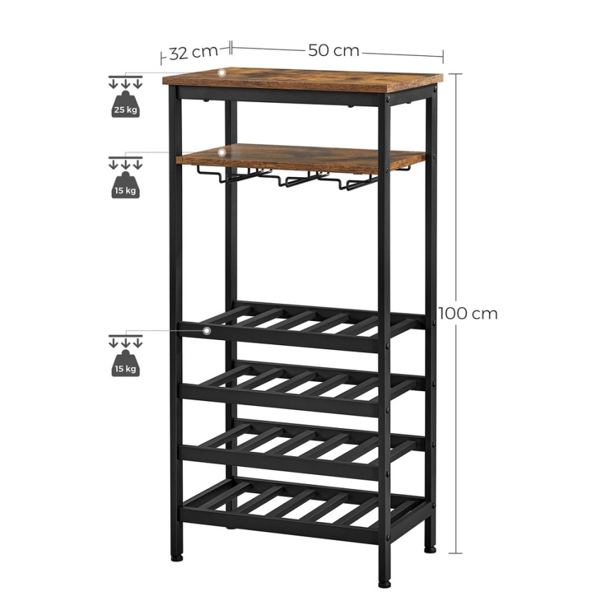 Étagère polyvalente pour bouteilles et verres NAVARO marron/noir
