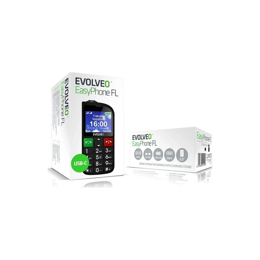 Evolveo - EasyPhone FL, téléphone mobile pour seniors noir