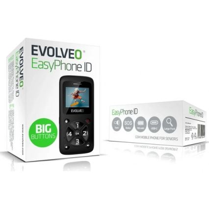 Evolveo - EasyPhone ID, telefono cellulare per anziani, nero