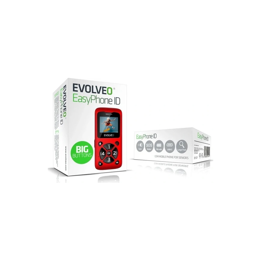 Evolveo - EasyPhone ID telefono per anziani rosso