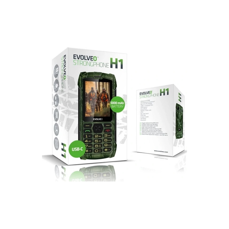 Evolveo - StrongPhone H1, téléphone étanche Double SIM, camouflage de chasse