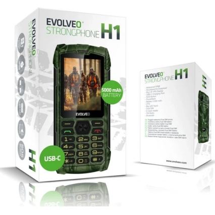 Evolveo - StrongPhone H1, wasserdichtes Dual-SIM-Telefon, Jagdtarnung