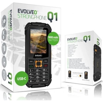 Evolveo - StrongPhone Q1, telefono Dual SIM impermeabile, nero/arancione