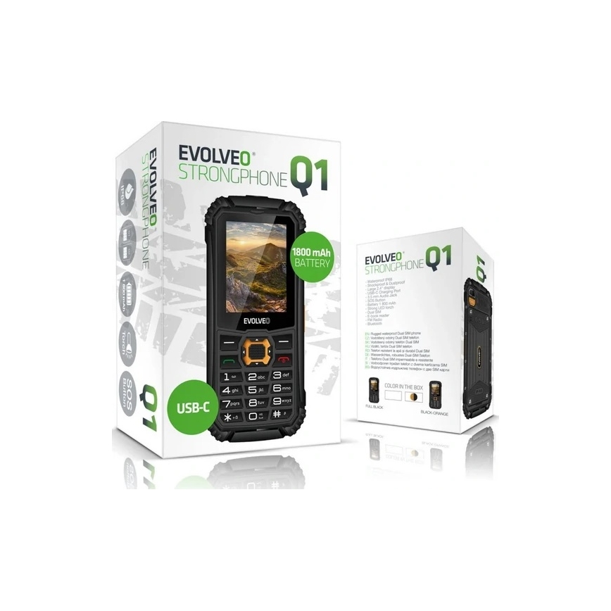 Evolveo - StrongPhone Q1, telefono Dual SIM impermeabile, nero/arancione