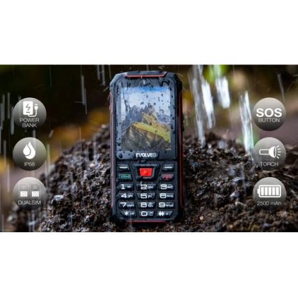Evolveo - StrongPhone W4, wasserdichtes Dual-SIM-Telefon, schwarz - rot