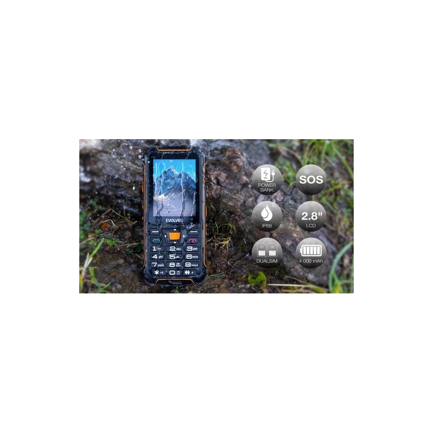 Evolveo - StrongPhone Z6, telefono Dual SIM impermeabile nero/arancione