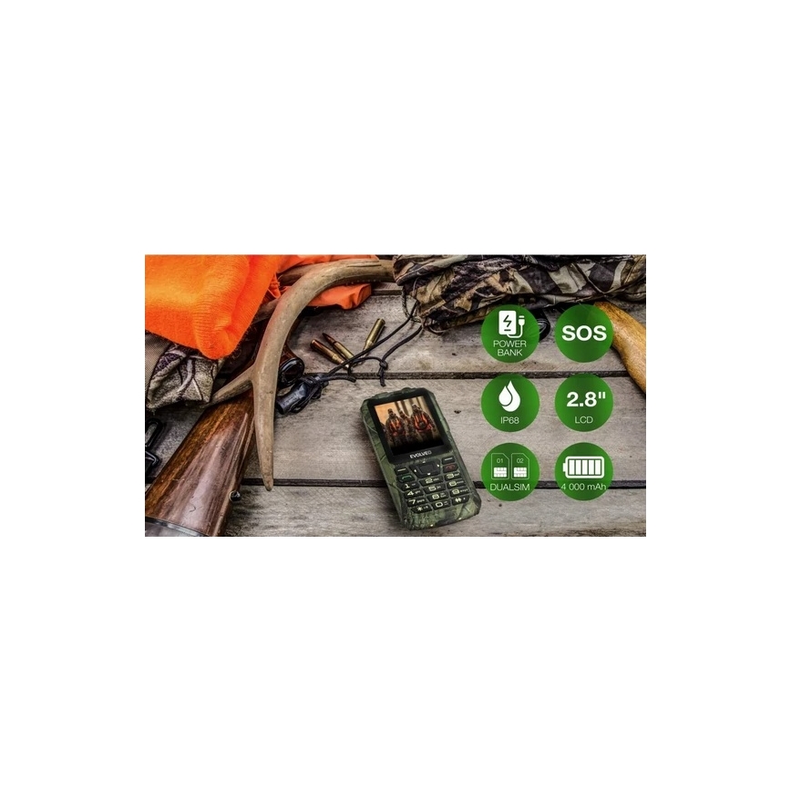 Evolveo - StrongPhone Z6, téléphone étanche double SIM, camouflage de chasse