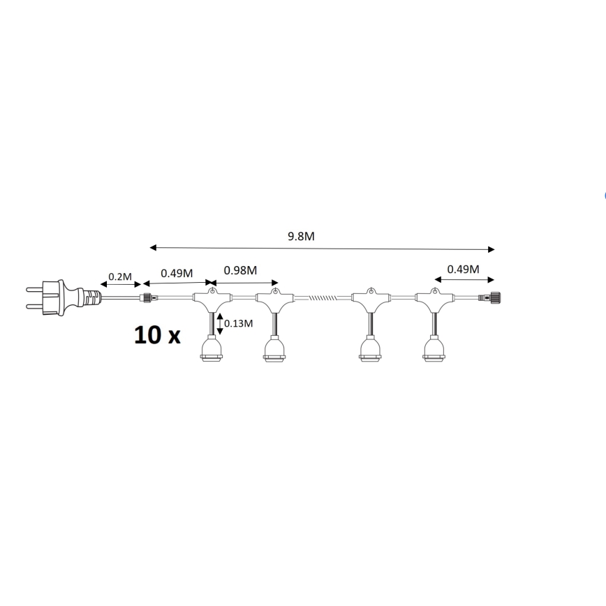 Extérieur guirlande décorative GUIRLANDE 10xE27/15W/230V 10m IP44