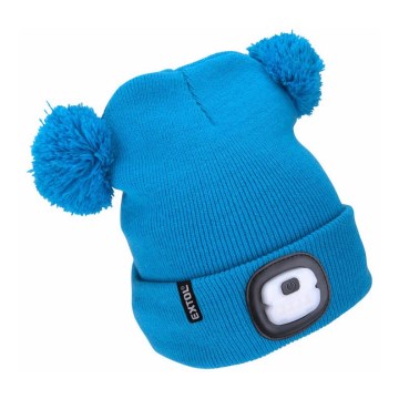 Extol - Berretto con lampada frontale ricaricabile via USB 250 mAh, blu con pompon, per bambini