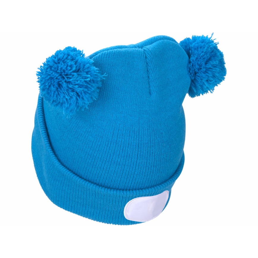 Extol - Berretto con lampada frontale ricaricabile via USB 250 mAh, blu con pompon, per bambini