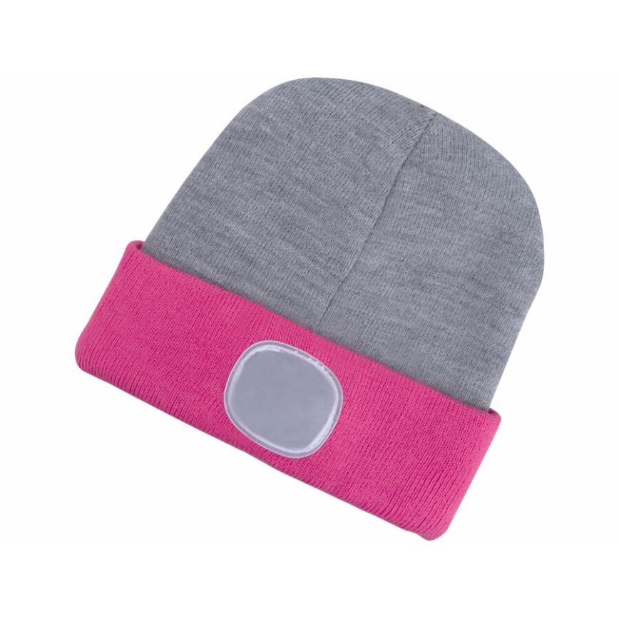 Extol - Berretto con lampada frontale ricaricabile via USB, batteria 300 mAh, grigio/rosa, taglia UNICA