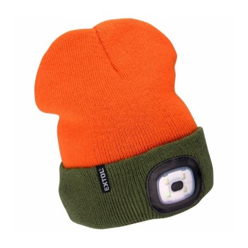 Extol - Bonnet avec lampe frontale et batterie 300 mAh rechargeable par USB, néon orange/vert, taille unique
