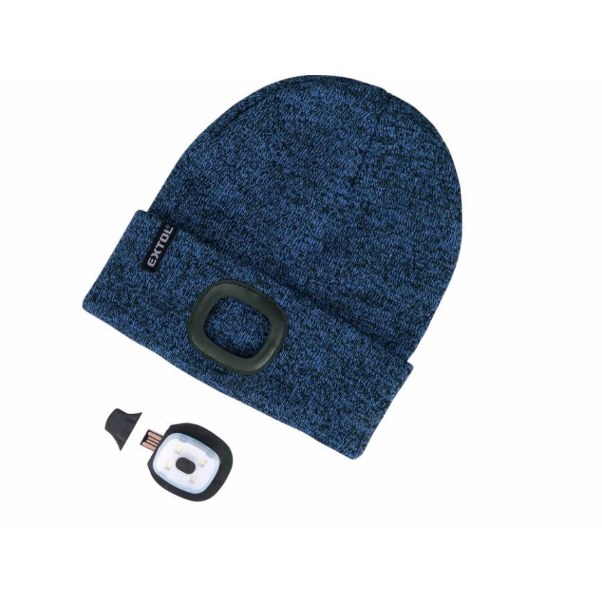 Extol - Bonnet avec lampe frontale et recharge USB (batterie 300 mAh), bleu, taille unique