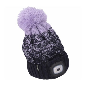 Extol - Bonnet avec lampe frontale intégrée et batterie de 300 mAh rechargeable via USB, bleu/violet, avec pompon, taille unique