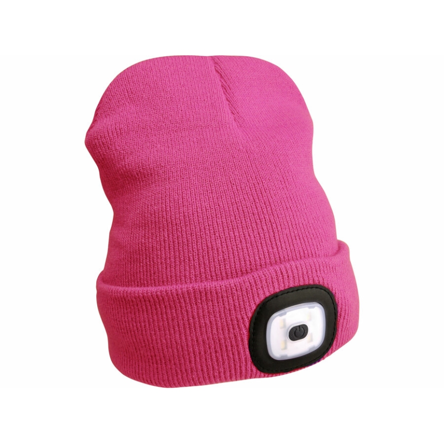 Extol - Bonnet avec lampe frontale intégrée, rechargeable par USB (300 mAh), gris/rose, taille unique