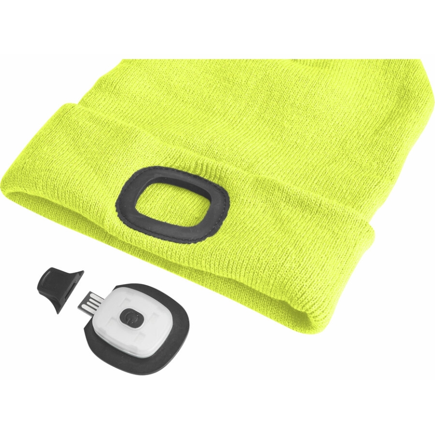 Extol - Bonnet avec lampe frontale rechargeable par USB 300 mAh, jaune fluo, taille unique