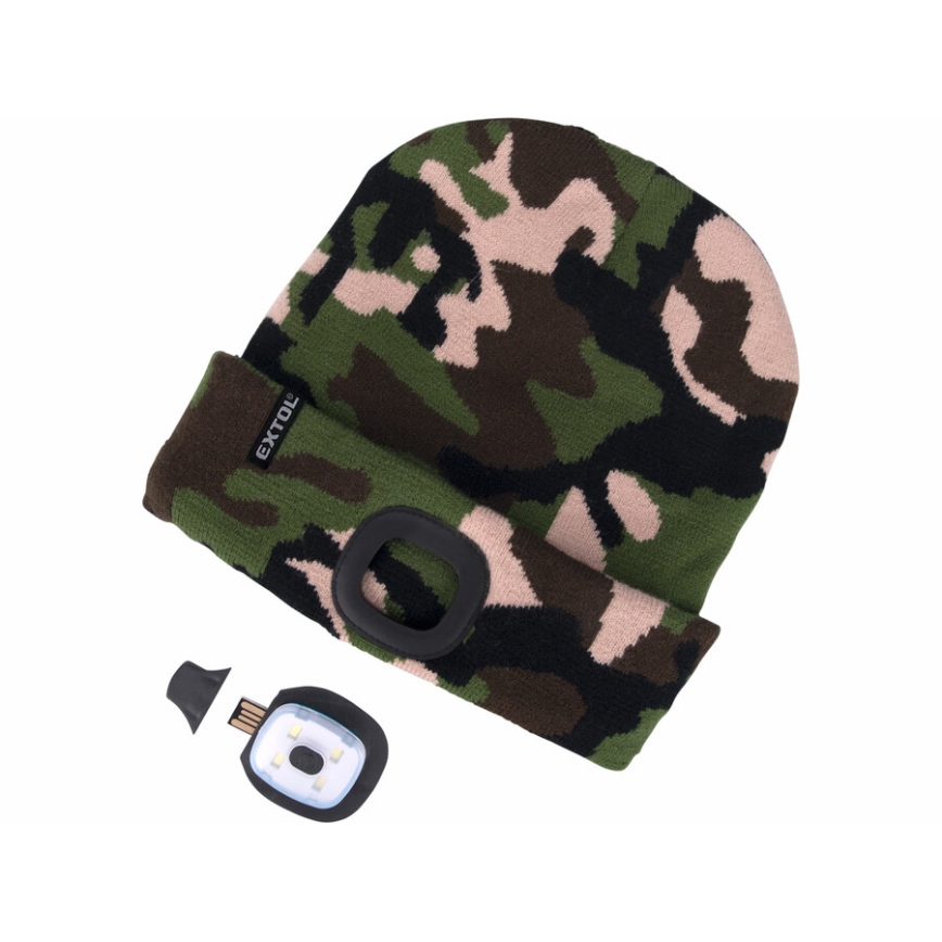 Extol - Bonnet avec lampe frontale rechargeable par USB 300 mAh, motif camouflage, taille unique