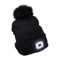Extol - Bonnet équipé d'une lampe frontale rechargeable par USB (batterie 300 mAh), noir avec pompon, taille unique