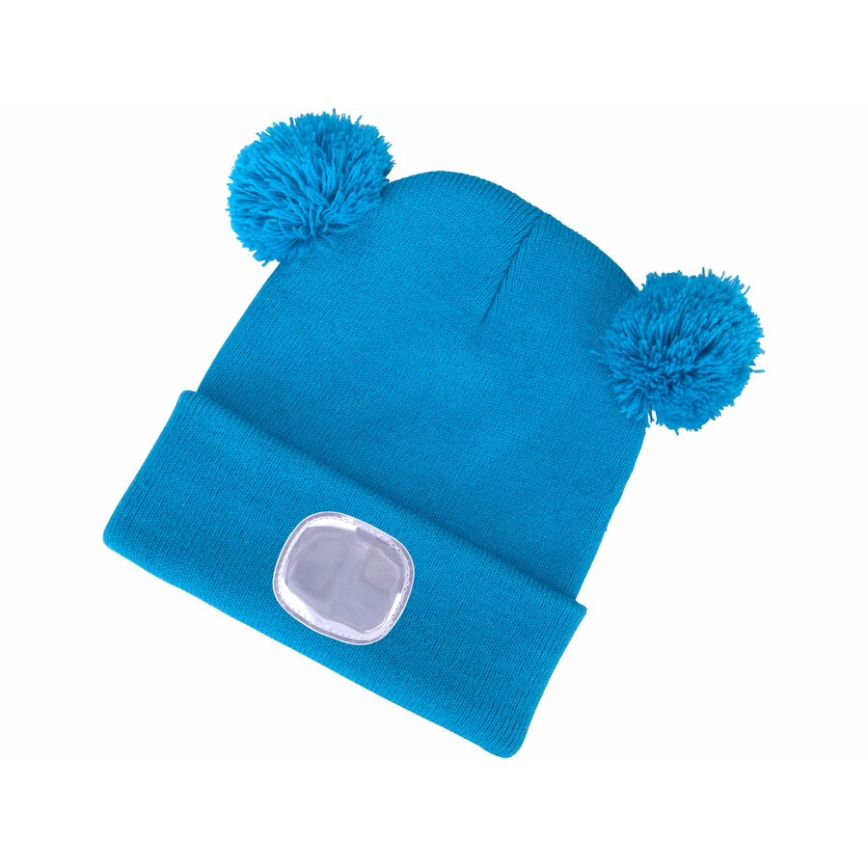 Extol - Cappello con lampada frontale e ricarica USB 250 mAh blu con pompon taglia bambino
