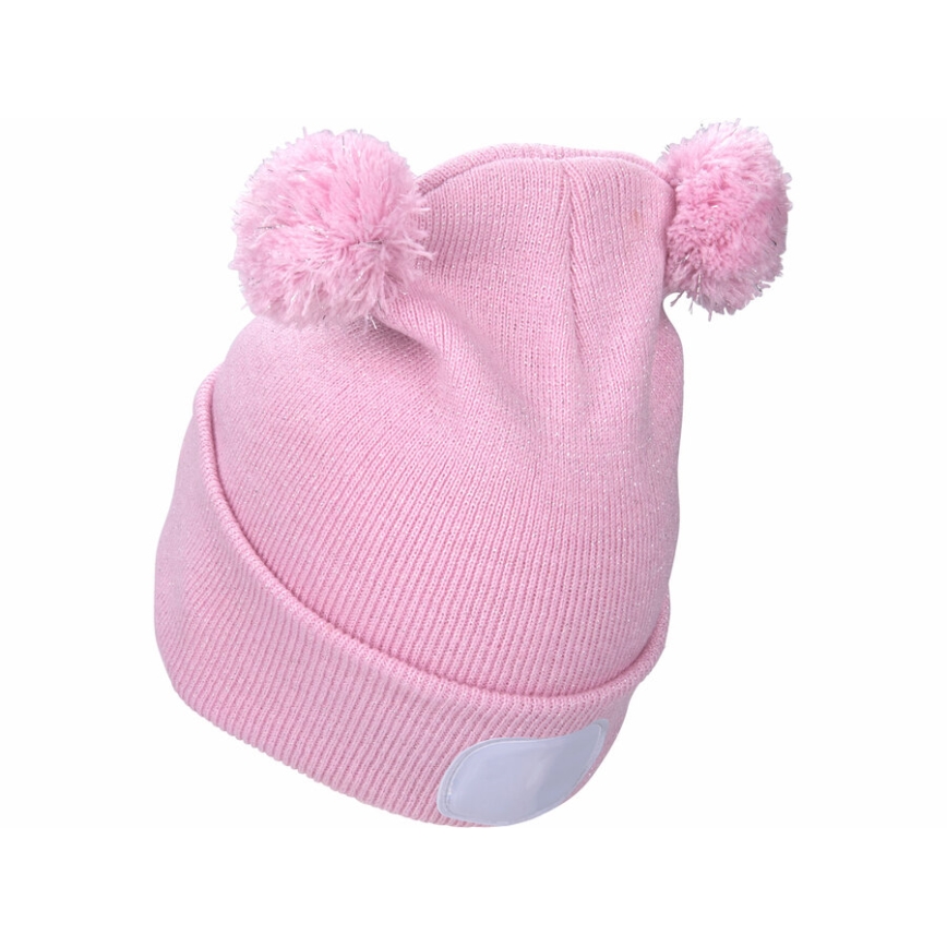 Extol - Cappello con lampada frontale integrata, batteria 250 mAh ricaricabile via USB, rosa con pompon, taglia per bambini