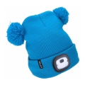 Extol - Kinder-Mütze mit integrierter Stirnlampe und USB-Ladefunktion 250 mAh, blau mit Bommel, Kindergröße