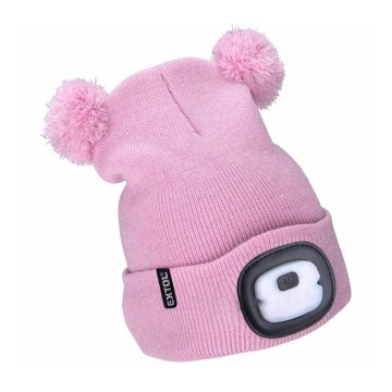 Extol - Kinder-Mütze mit Stirnlampe und USB-Ladefunktion, 250 mAh, rosa mit Bommeln, Größe: Kinder