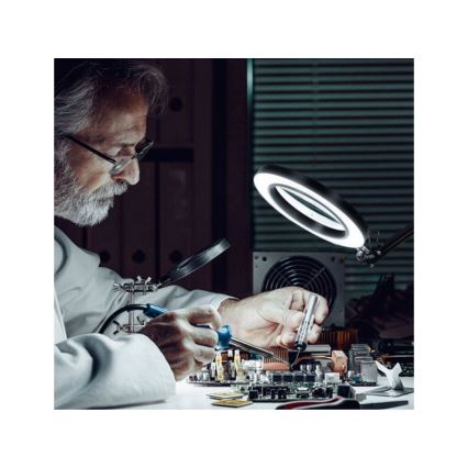 Extol - Lampe de table LED à intensité variable avec loupe LED/8W/5V 2900/4500/7500K noir