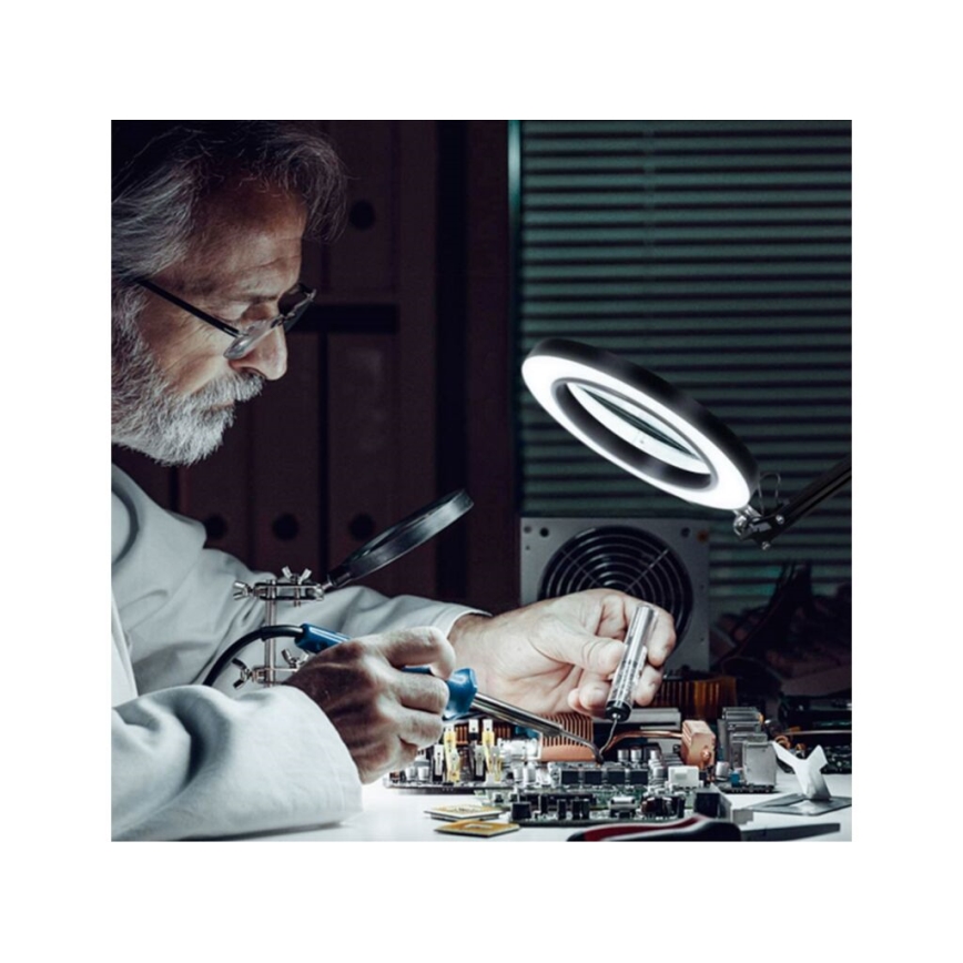 Extol - Lampe de table LED à intensité variable avec loupe LED/8W/5V 2900/4500/7500K noir