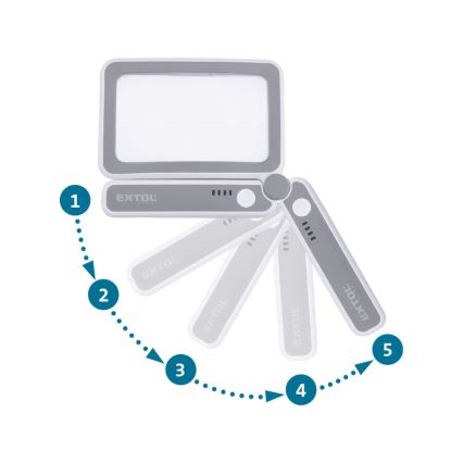 Extol - Loupe pliable rechargeable à éclairage LED à intensité réglable, 650 mAh, blanc/gris