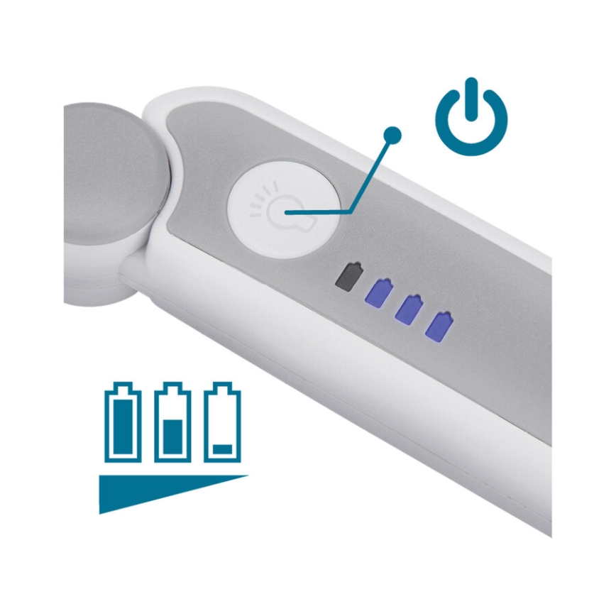 Extol - Loupe pliable rechargeable à éclairage LED à intensité réglable, 650 mAh, blanc/gris