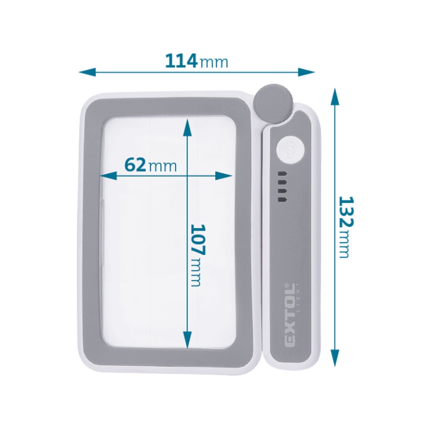 Extol - Loupe pliable rechargeable à éclairage LED à intensité réglable, 650 mAh, blanc/gris