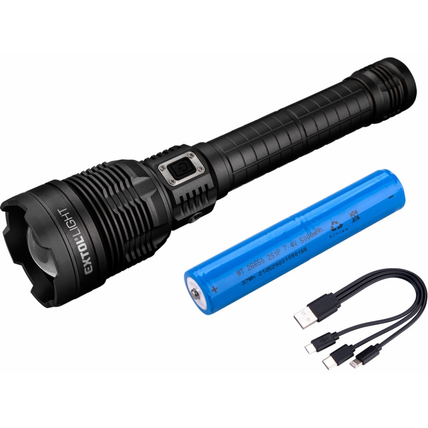 Extol - LED Torcia elettrica ricaricabile dimmerabile con power bank LED/60W/10000 mAh 8000 lm IPX4 nero