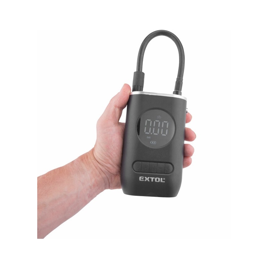 Extol Premium - Compressore tascabile digitale 2000 mAh 7,4V nero