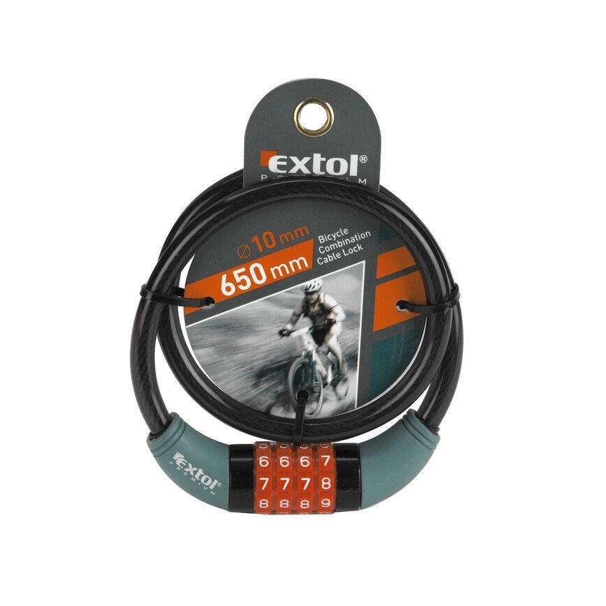 Extol Premium - Lucchetto per bici con stringa 10x650 mm e codice a quattro cifre