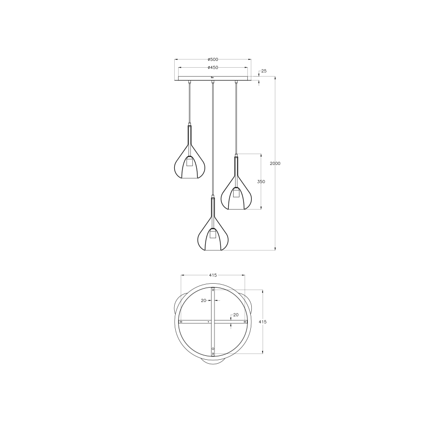 Fabas Luce 3481-47-297 - Suspension filaire LILA 3xE27/40W/230V doré/gris/transparent