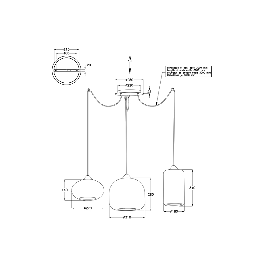 Fabas Luce 3496-47-126 - Suspension filaire FIONA 3xE27/60W/230V