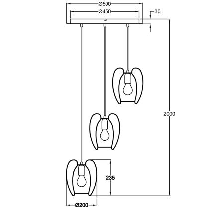Fabas Luce 3677-47-101 - Lampadario a sospensione con filo CAMP 3xE27/40W/230V nero