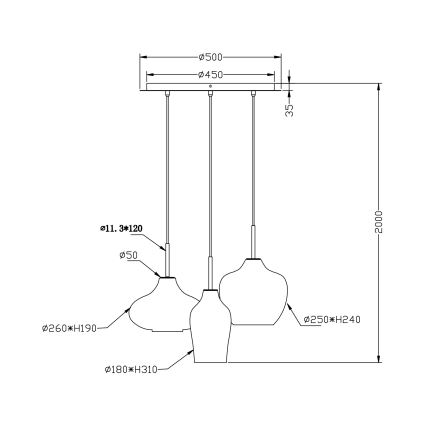 Fabas Luce 3725-47-363 - Suspension filaire OLBIA 3xE27/40W/230V