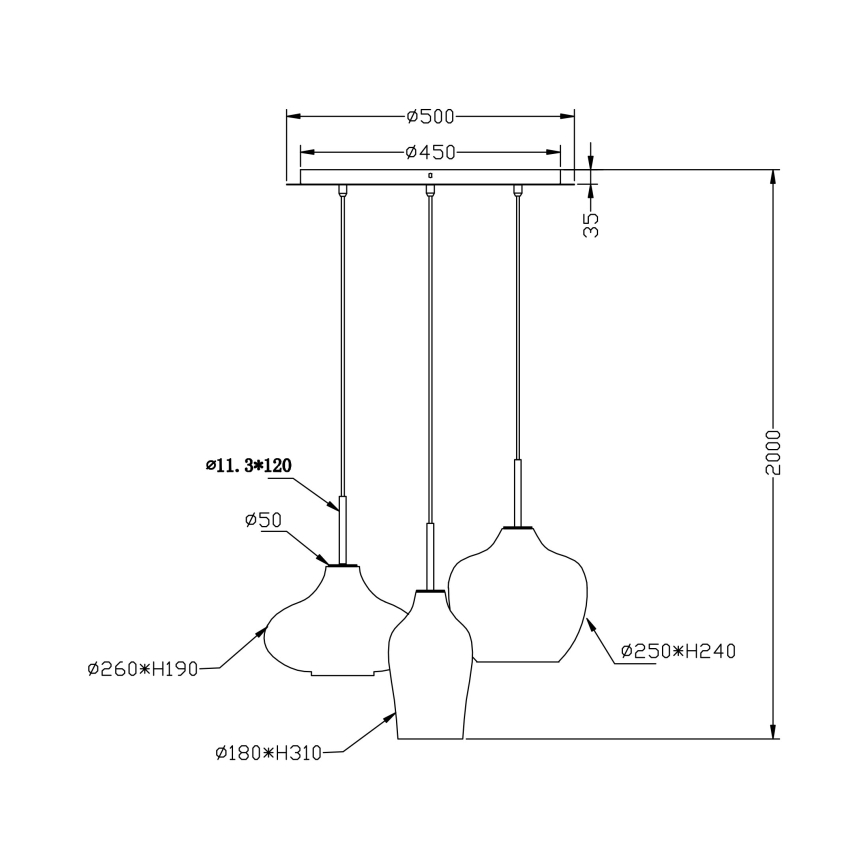 Fabas Luce 3725-47-363 - Suspension filaire OLBIA 3xE27/40W/230V