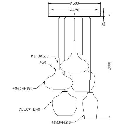 Fabas Luce 3725-49-363 - Lampadario a sospensione con filo OLBIA 5xE27/40W/230V