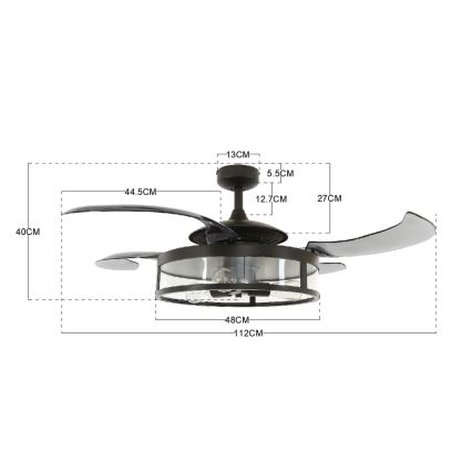 FANAWAY 212927 - Ventilatore da soffitto LED CLASSIC 3xE27/4W/230V nero Ø 112 cm + telecomando