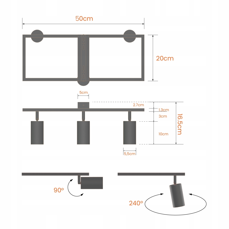 Faretto 3xGU10/30W/230V nero