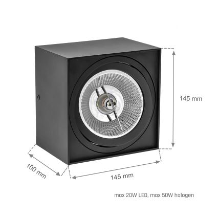 Faretto CHLOE AR111 1xGU10/50W/230V quadrato nero